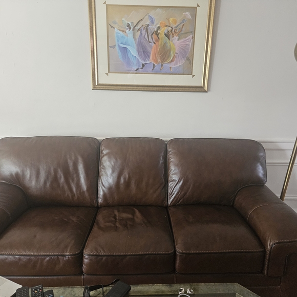 Elegant Brown Leather Sofa - Picture 1 of 3